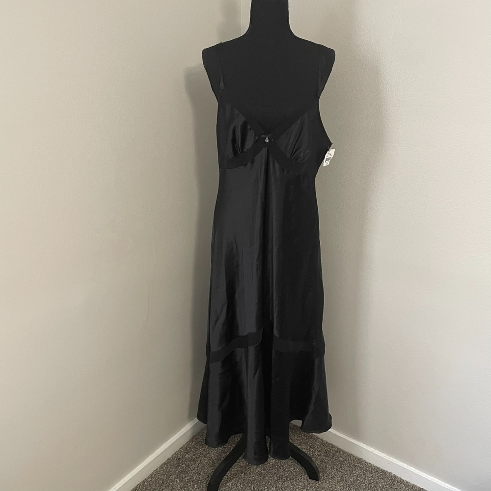 NWT LINEA DONATELLA Sz L Black Satin Long Babydoll Slip Dress Nightgown Y2K VTG - Picture 3 of 13